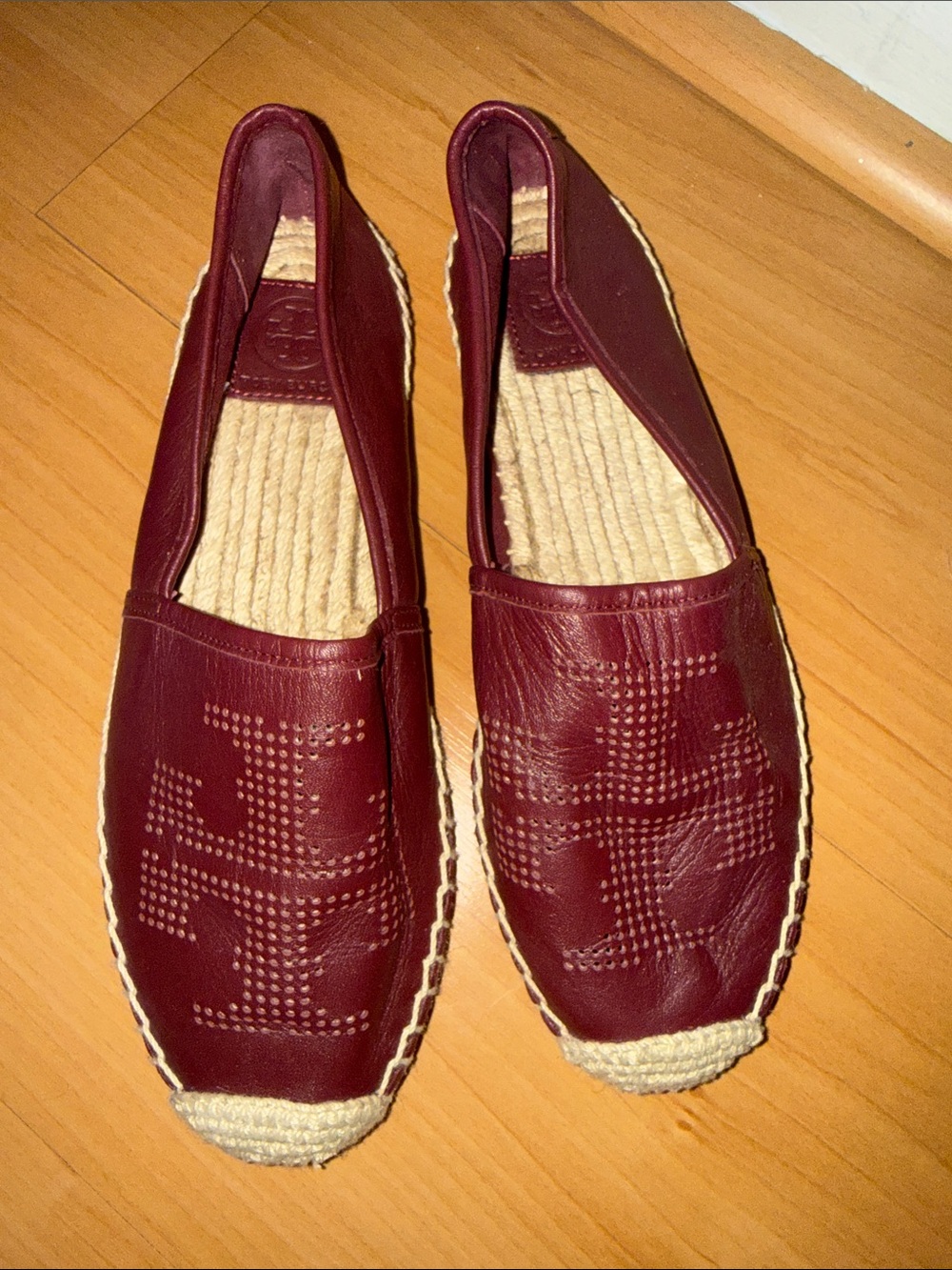 Tory Burch Burgundy Leather Espadrille Flats